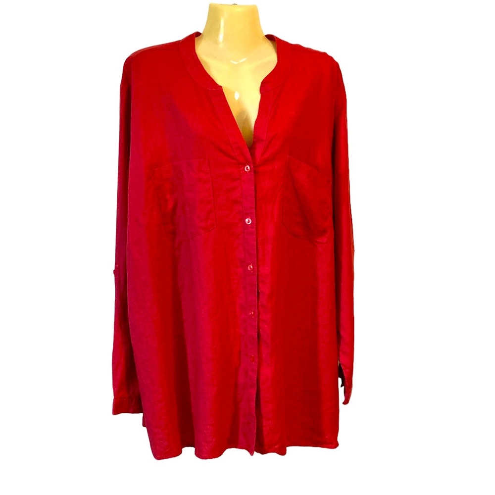 Grace Elements Button Front Tunic Top 100% Linen Boho Lagonlook Salmon Orange 3X